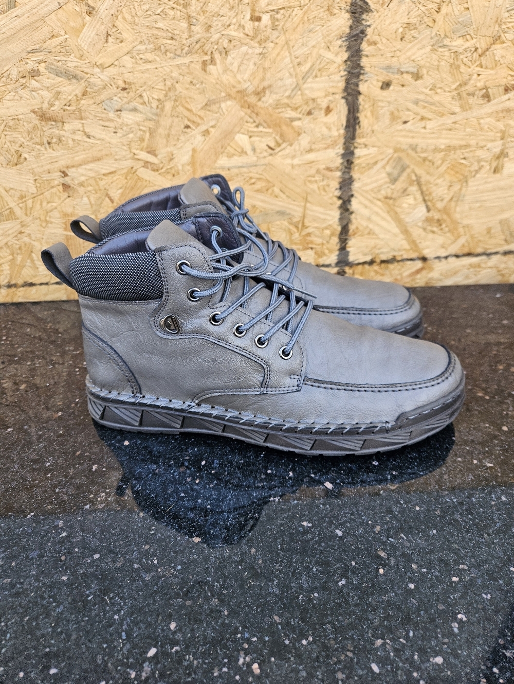 Men's Casual Gray High-Top Lace-Up Boots Size 43